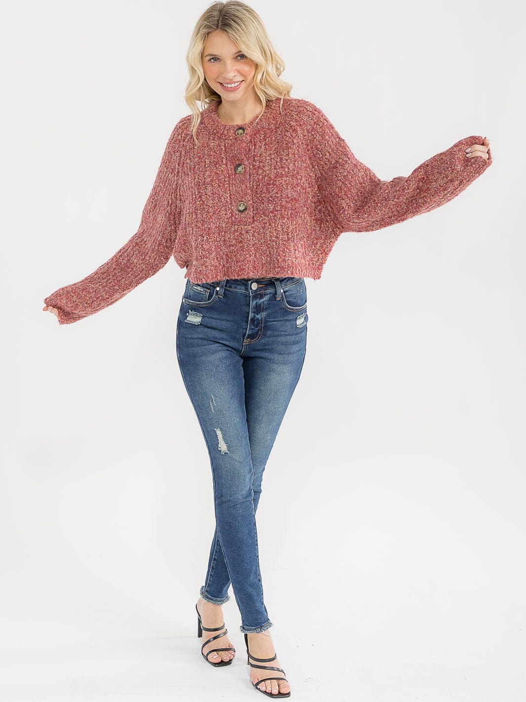 WOMEN'S LONG SLEEVE BUTTON UP PULLOVER SWEATER