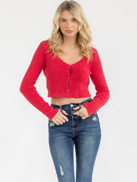 WOMEN'S LONG SLEEVE BUTTON CLOSURE CROP TOP