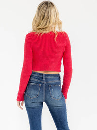 WOMEN'S LONG SLEEVE BUTTON CLOSURE CROP TOP