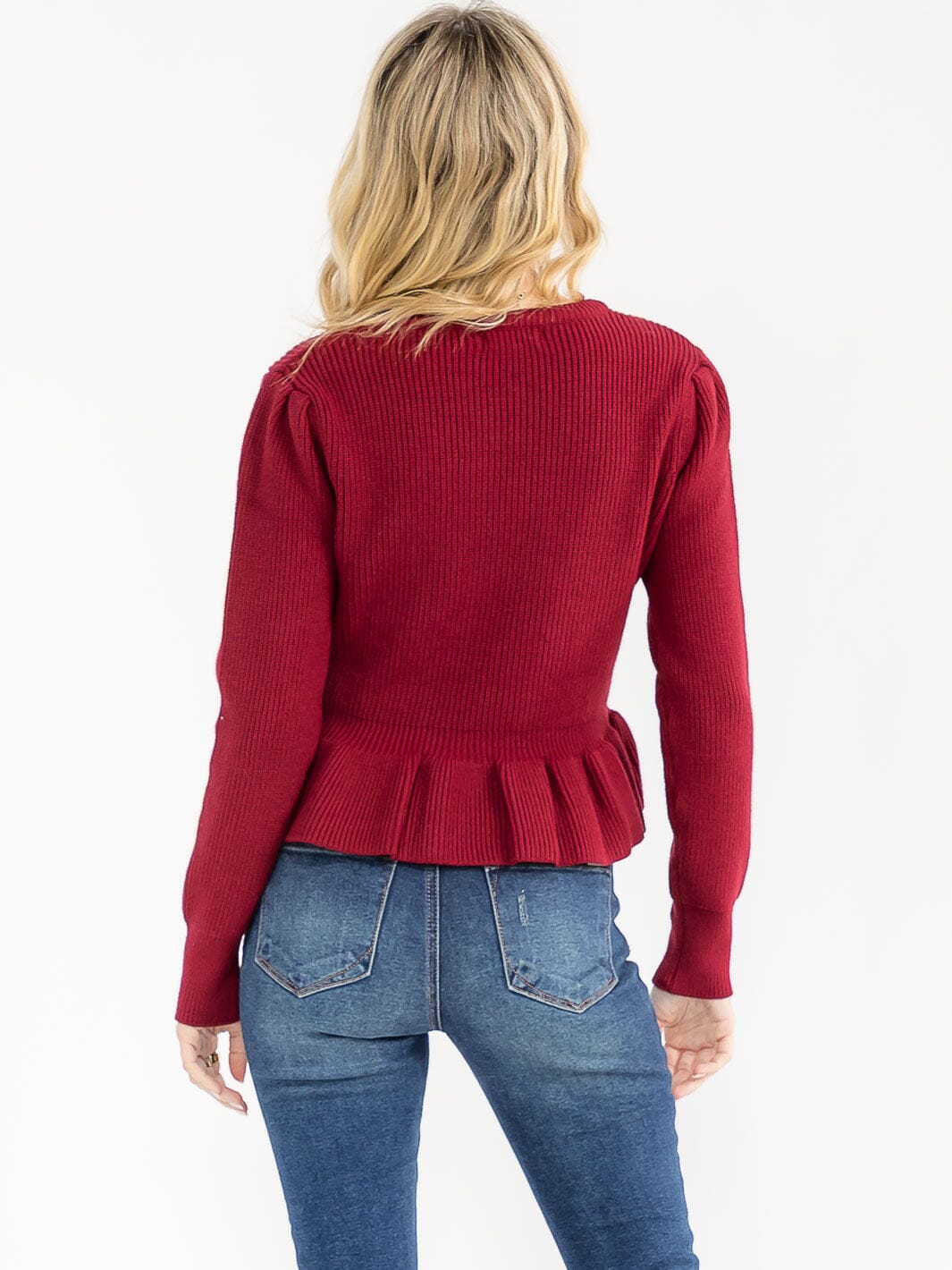 WOMEN'S LONG SLEEVE RIBBED PEPLUM TOP