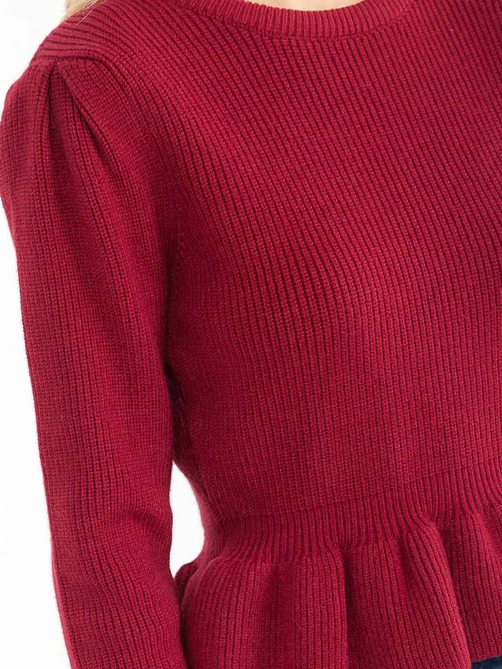 WOMEN'S LONG SLEEVE RIBBED PEPLUM TOP