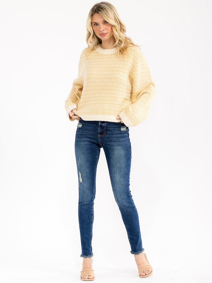 WOMEN'S LONG SLEEVE COLORBLOCK PULLOVER SWEATER