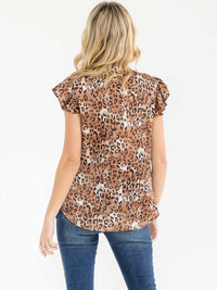 WOMEN'S SHORT SLEEVE BUTTON UP ANIMAL PRINT BLOUSE