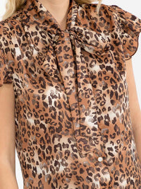 WOMEN'S SHORT SLEEVE BUTTON UP ANIMAL PRINT BLOUSE