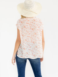 WOMEN'S SHORT SLEEVE BUTTON UP FLORAL PRINT BLOUSE