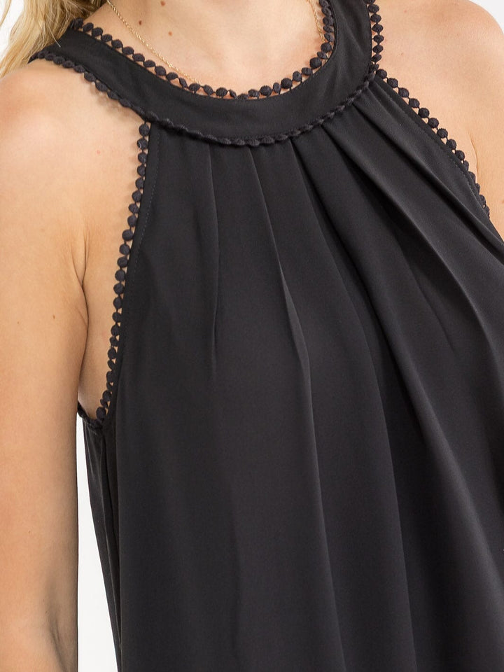 WOMEN'S SLEEVELESS BACK TIE TRIM DETAILED TANK TOP