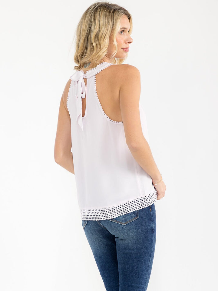WOMEN'S SLEEVELESS BACK TIE TRIM DETAILED TANK TOP