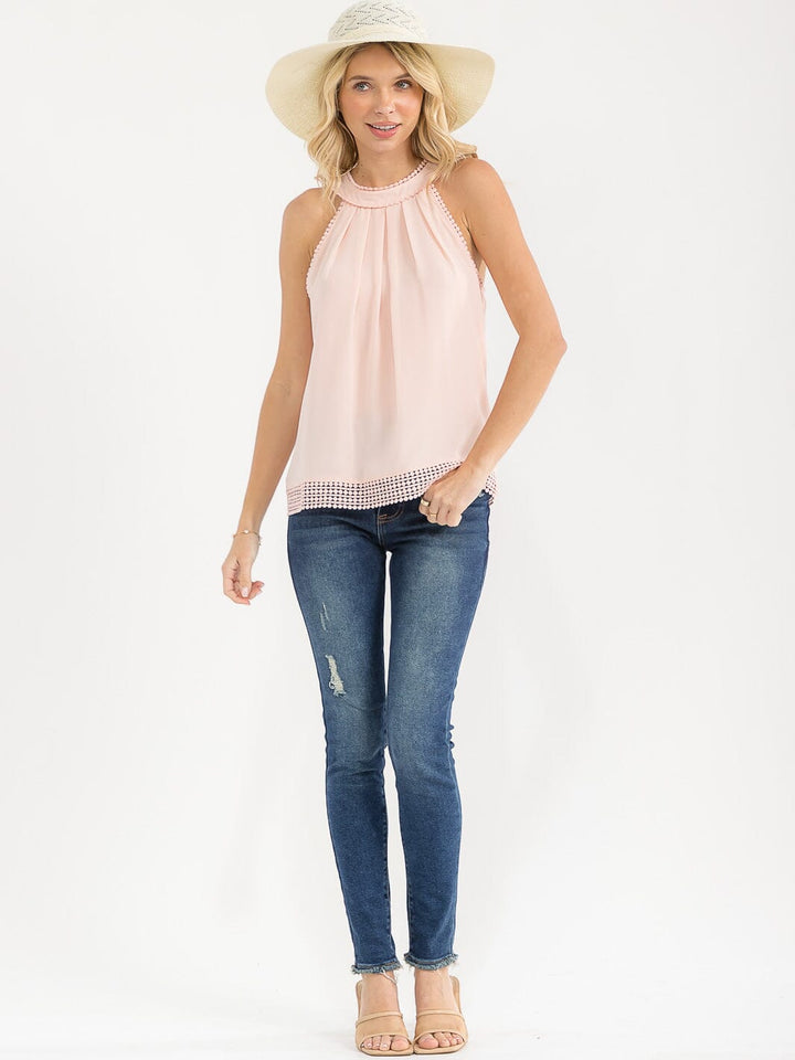 WOMEN'S SLEEVELESS BACK TIE TRIM DETAILED TANK TOP