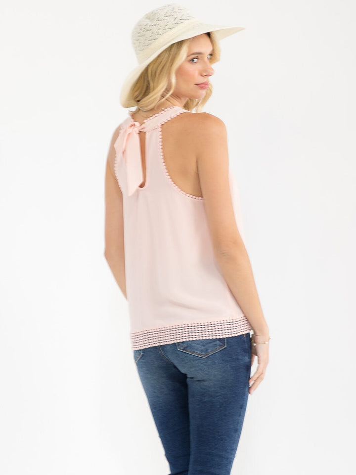 WOMEN'S SLEEVELESS BACK TIE TRIM DETAILED TANK TOP