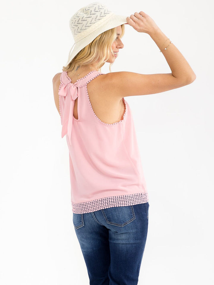 WOMEN'S SLEEVELESS BACK TIE TRIM DETAILED TANK TOP