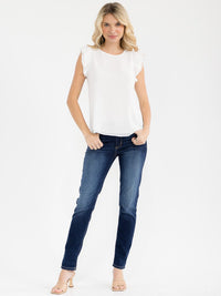 WOMEN'S RUFFLE SLEEVE PLEATED SOLID BLOUSE