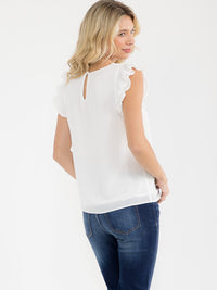 WOMEN'S RUFFLE SLEEVE PLEATED SOLID BLOUSE