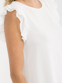 WOMEN'S RUFFLE SLEEVE PLEATED SOLID BLOUSE