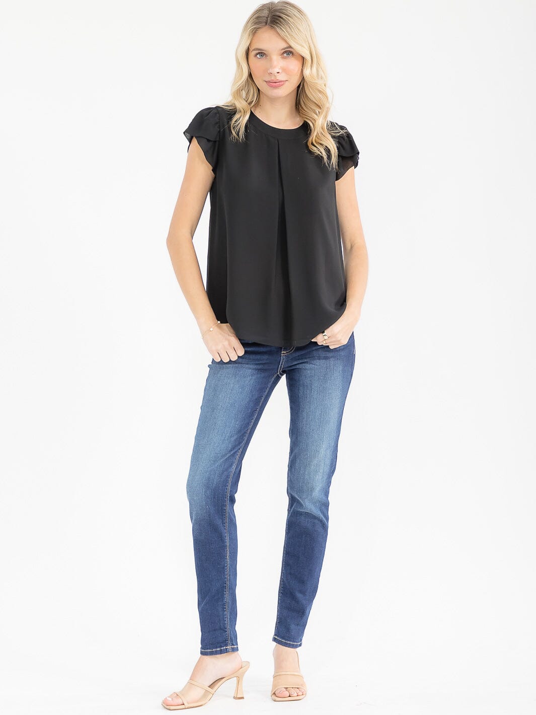 WOMEN'S SHORT SLEEVE PLEATED BLOUSE