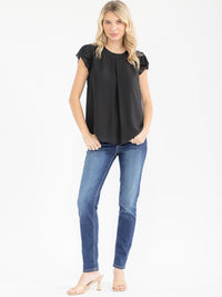 WOMEN'S SHORT SLEEVE PLEATED BLOUSE