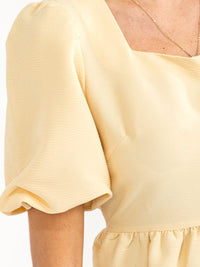 WOMEN'S SHORT PUFF SLEEVE SQUARE NECK SMOCK PEPLUM TOP