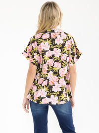 WOMEN'S SHORT SLEEVE V-NECK FLORAL PRINT BLOUSE