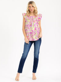 WOMEN'S RUFFLE SLEEVE V-NECK FLORAL PRINT BLOUSE