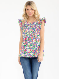 WOMEN'S RUFFLE SLEEVE V-NECK FLORAL PRINT BLOUSE