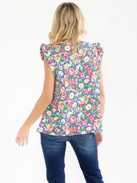 WOMEN'S RUFFLE SLEEVE V-NECK FLORAL PRINT BLOUSE