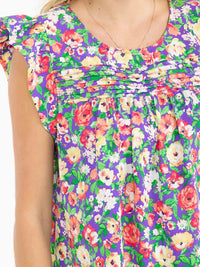 WOMEN'S RUFFLE SLEEVE V-NECK FLORAL PRINT BLOUSE