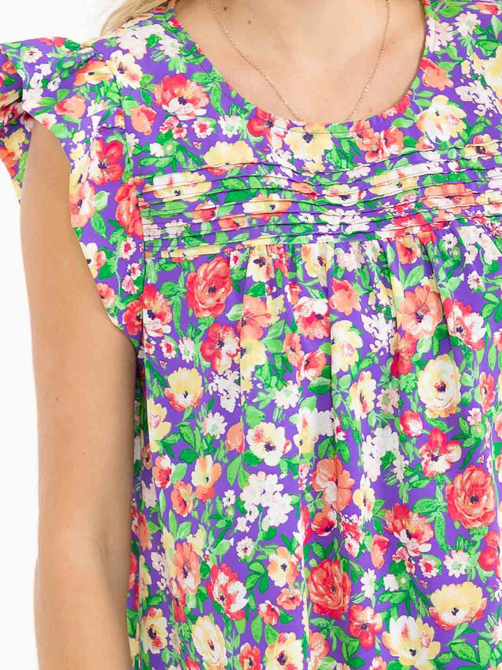 WOMEN'S RUFFLE SLEEVE V-NECK FLORAL PRINT BLOUSE