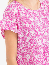 WOMEN'S SHORT RUFFLE SLEEVE TIERED FLORAL PRINT BLOUSE