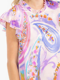 WOMEN'S RUFFLE SLEEVE MULTI PRINT BLOUSE