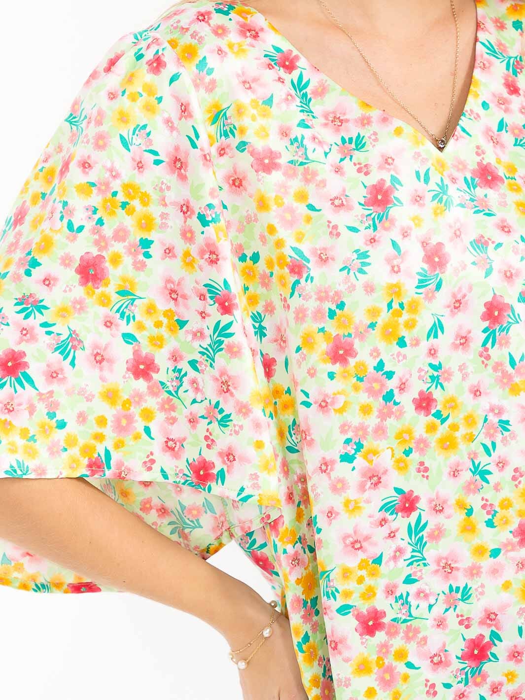 WOMEN'S SHORT SLEEVE V-NECK FLORAL PRINT BLOUSE