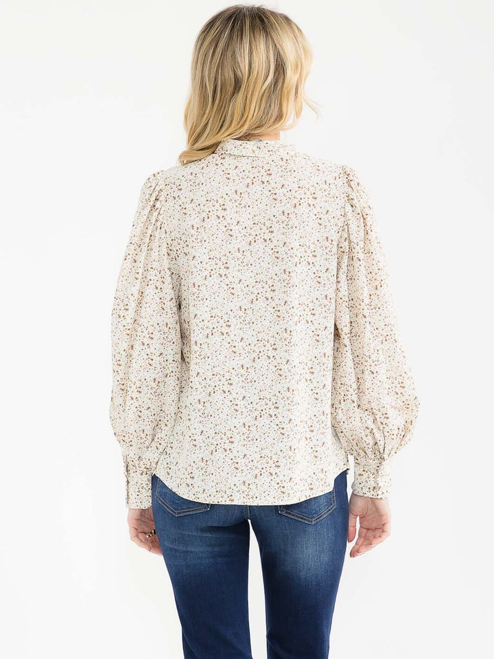 WOMEN'S LONG SLEEVE MOCK NECKBUTTON UP FLORAL BLOUSE