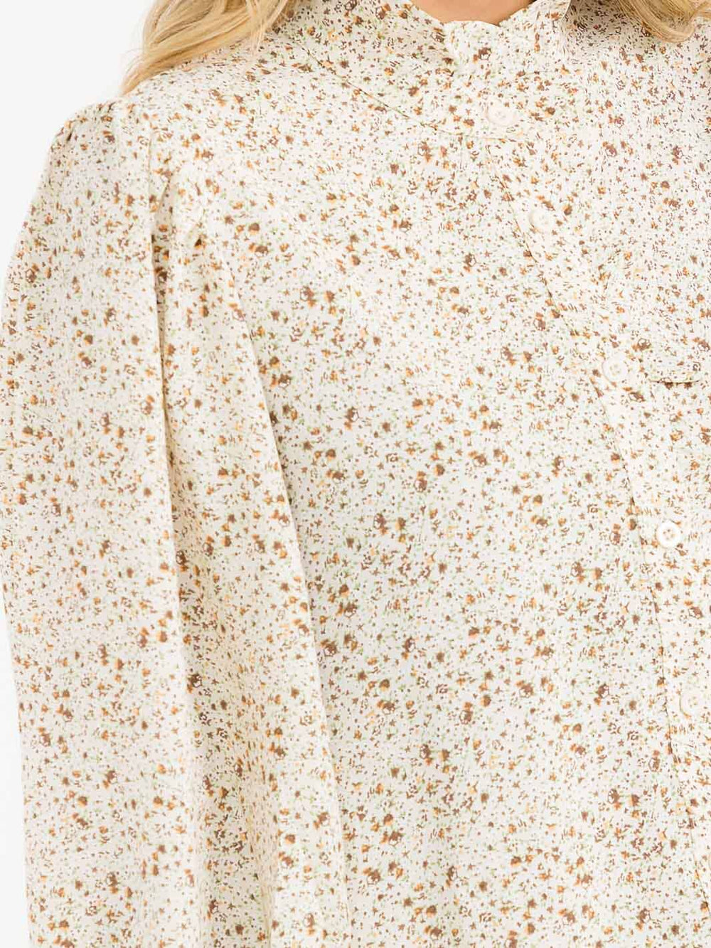 WOMEN'S LONG SLEEVE MOCK NECKBUTTON UP FLORAL BLOUSE