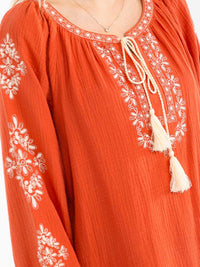 WOMEN'S LONG SLEEVE V-NECK LOOSE FIT TUNIC EMBROIDERY BLOUSE