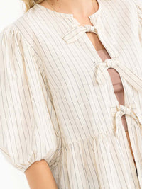 WOMEN'S SHORT SLEEVE FRONT TIE STRIPES PEPLUM TOP