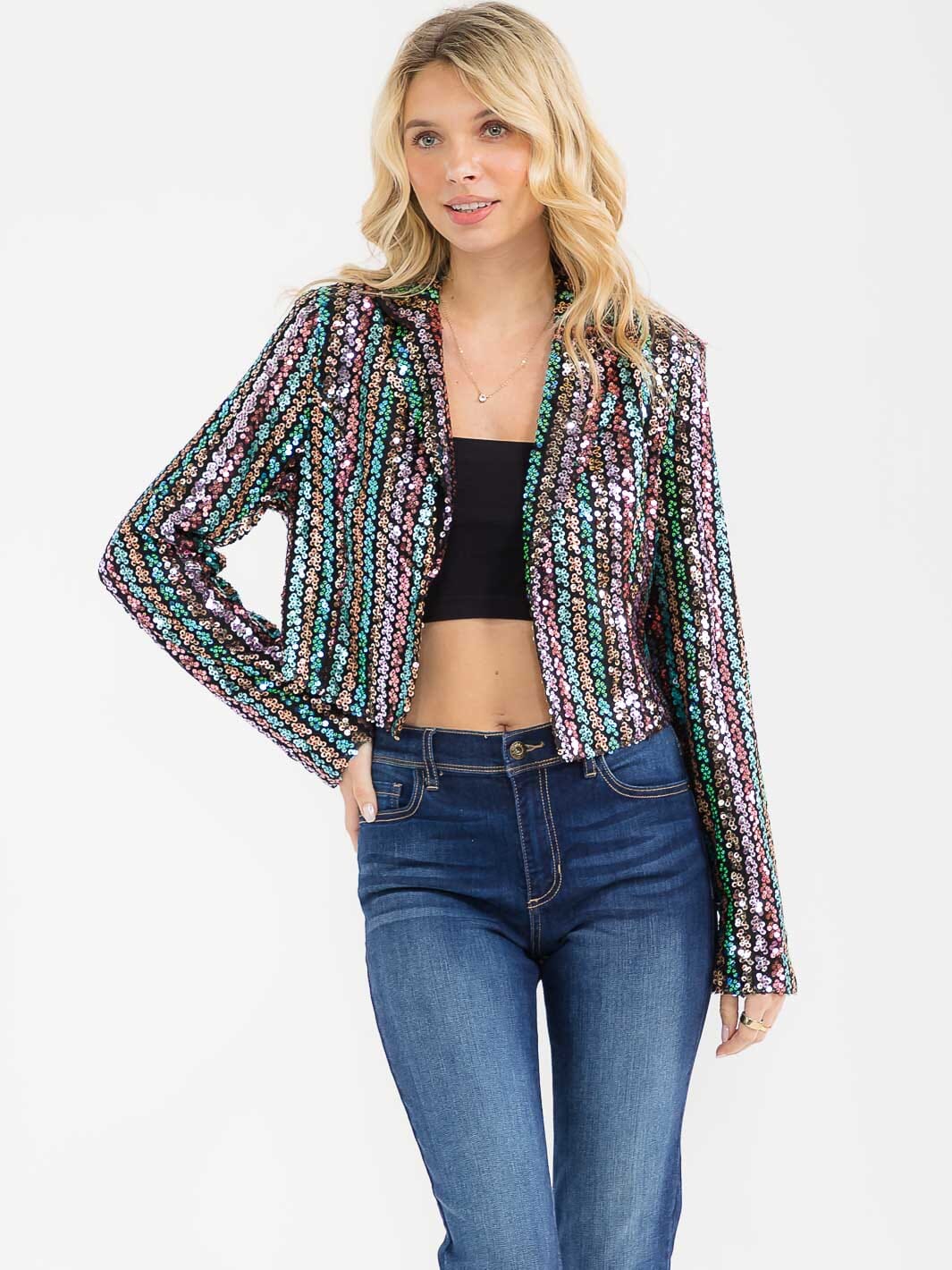 WOMEN'S LONG SLEEVE OPEN FRONT SEQUINS BLAZERS
