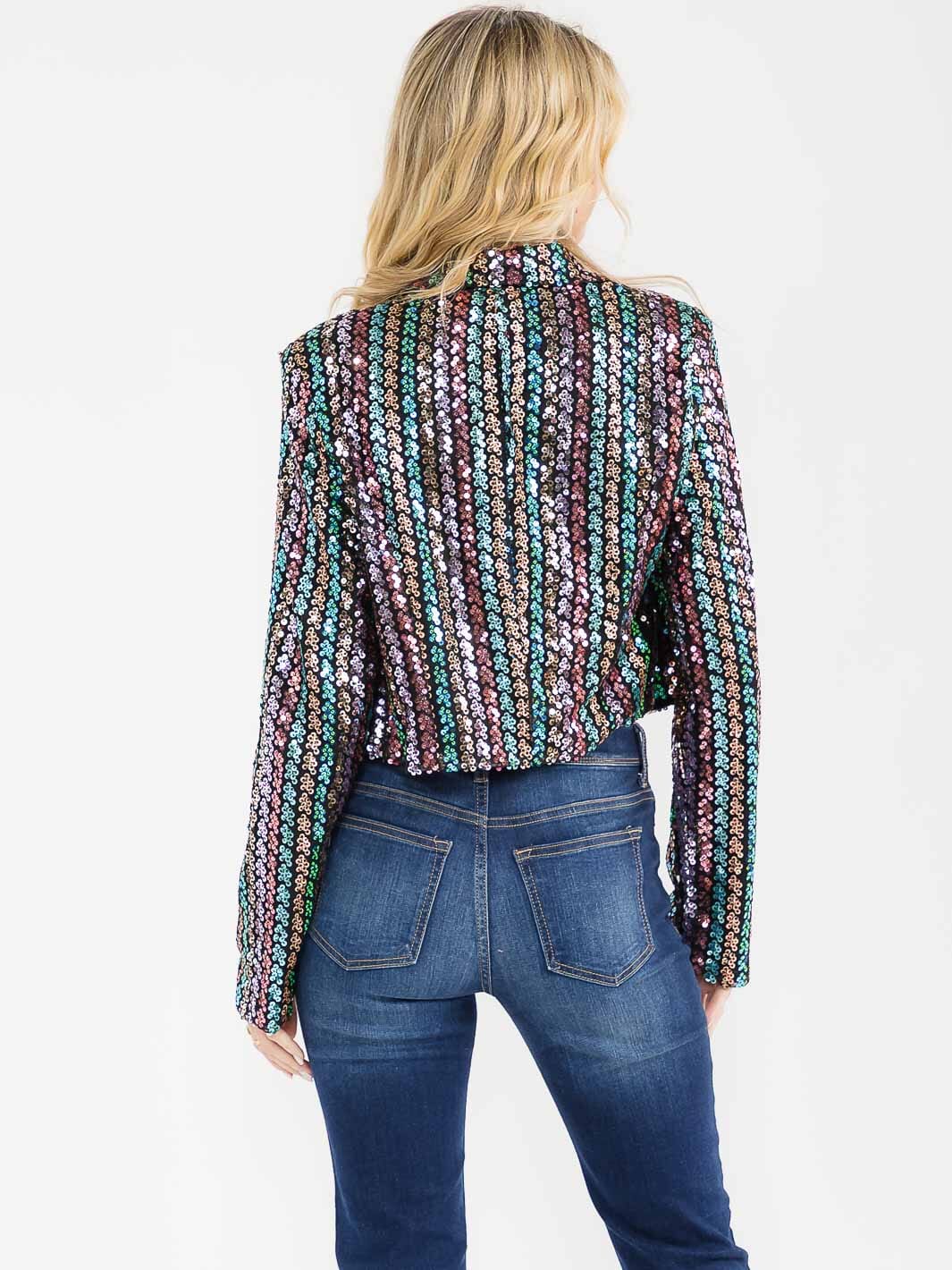 WOMEN'S LONG SLEEVE OPEN FRONT SEQUINS BLAZERS