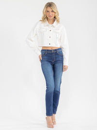 WOMEN'S LONG SLEEVE BUTTON CLOSURE STUDS DENIM JACKET
