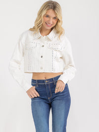 WOMEN'S LONG SLEEVE BUTTON CLOSURE STUDS DENIM JACKET