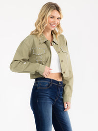 WOMEN'S LONG SLEEVE BUTTON CLOSURE STUDS DENIM JACKET