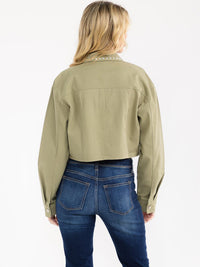 WOMEN'S LONG SLEEVE BUTTON CLOSURE STUDS DENIM JACKET