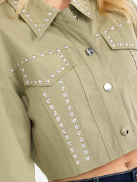 WOMEN'S LONG SLEEVE BUTTON CLOSURE STUDS DENIM JACKET