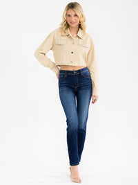 WOMEN'S LONG SLEEVE BUTTON CLOSURE STUDS DENIM JACKET
