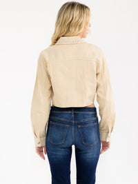 WOMEN'S LONG SLEEVE BUTTON CLOSURE STUDS DENIM JACKET