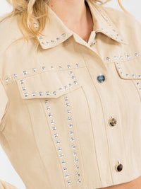 WOMEN'S LONG SLEEVE BUTTON CLOSURE STUDS DENIM JACKET