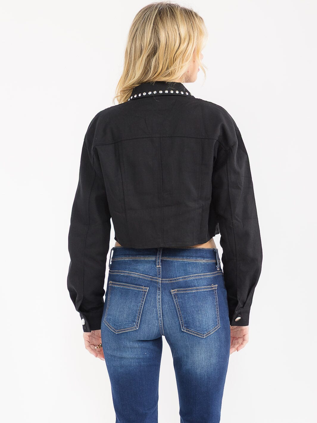 WOMEN'S LONG SLEEVE BUTTON CLOSURE STUDS DENIM JACKET