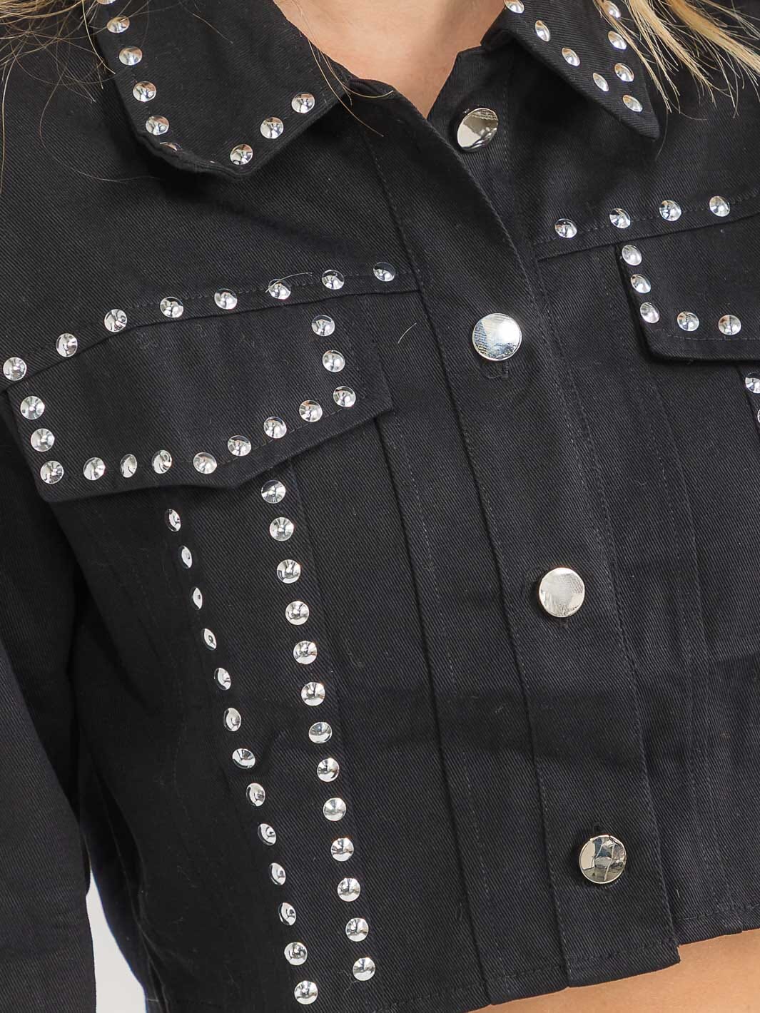 WOMEN'S LONG SLEEVE BUTTON CLOSURE STUDS DENIM JACKET