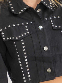 WOMEN'S LONG SLEEVE BUTTON CLOSURE STUDS DENIM JACKET