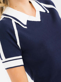 WOMEN'S SHORT SLEEVE V-NECK COLORBLOCK RIBBED BLOUSE