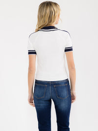 WOMEN'S SHORT SLEEVE V-NECK COLORBLOCK RIBBED BLOUSE