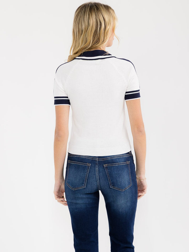 WOMEN'S SHORT SLEEVE V-NECK COLORBLOCK RIBBED BLOUSE
