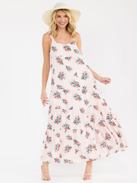WOMEN'S SLEEVELESS SQUARE NECK OPEN BACK FLORAL MAXI DRESS